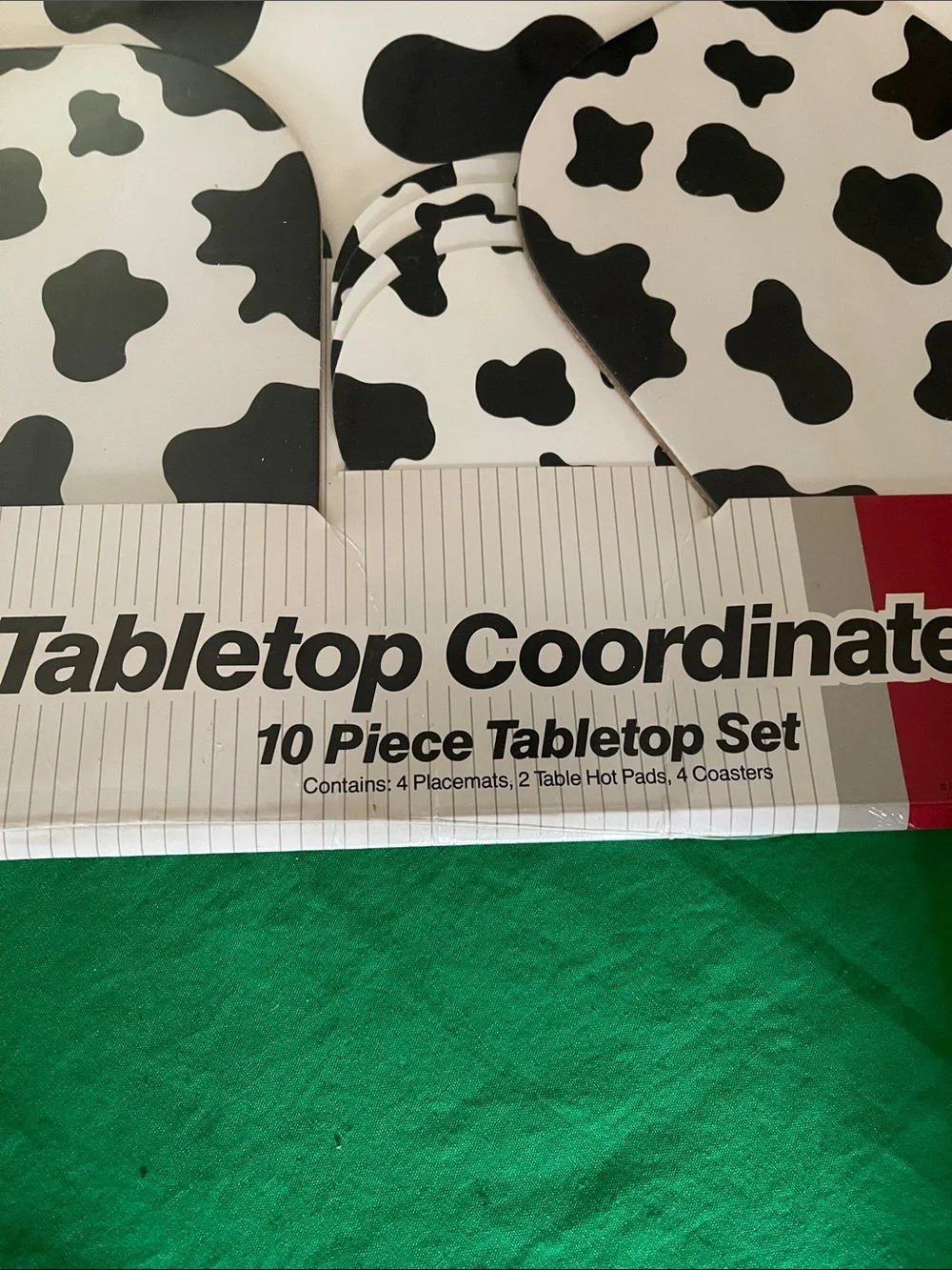 Tabletop Coordinates 10-Piece Cow Print Dining Set in Black & White